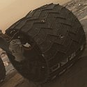 Image - Wheels: <br>Aluminum treads on Mars Curiosity rover show open breaks and tears